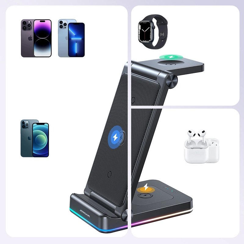 Joyroom 3in1 induction charger for Apple devices - iPhone, Apple Watch, Airpods (up to 15W) stand stand black (JR-WQN01)eng
