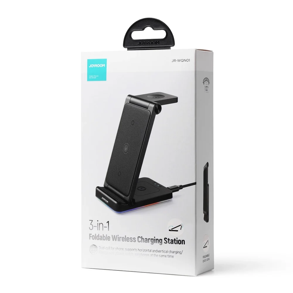 Joyroom 3in1 induction charger for Apple devices - iPhone, Apple Watch, Airpods (up to 15W) stand stand black (JR-WQN01)eng