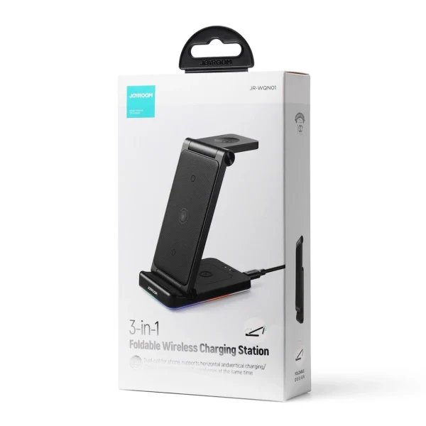 Joyroom 3in1 induction charger for Apple devices - iPhone, Apple Watch, Airpods (up to 15W) stand stand black (JR-WQN01)eng