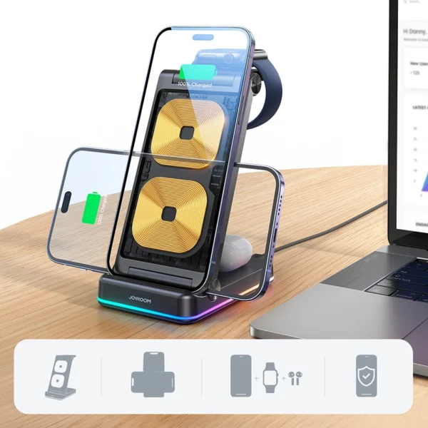 Joyroom 3in1 induction charger for Apple devices - iPhone, Apple Watch, Airpods (up to 15W) stand stand black (JR-WQN01)eng