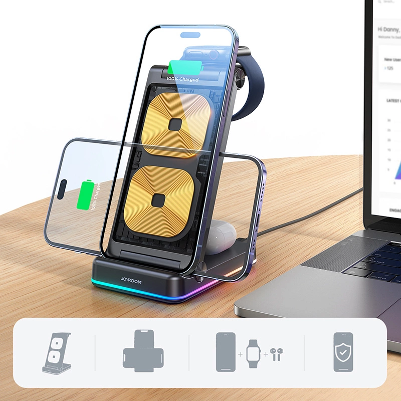 Joyroom 3in1 induction charger for Apple devices - iPhone, Apple Watch, Airpods (up to 15W) stand stand black (JR-WQN01)eng