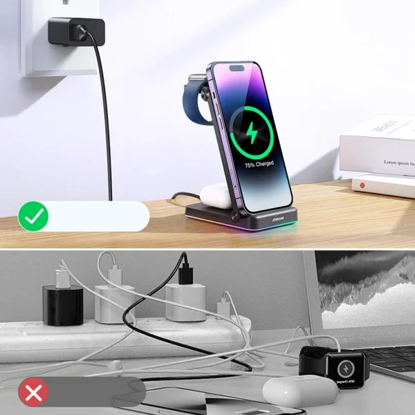 Joyroom 3in1 induction charger for Apple devices - iPhone, Apple Watch, Airpods (up to 15W) stand stand black (JR-WQN01)eng