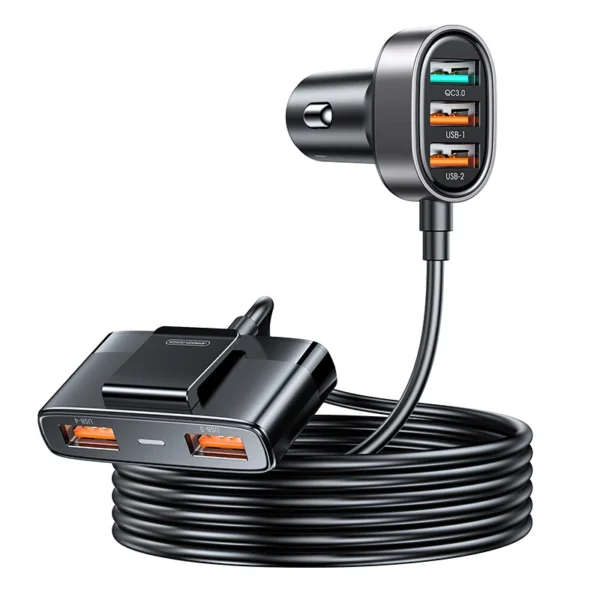 Joyroom fast car charger with extension cable 45W 5xUSB-A black (JR-CL03 Pro)eng