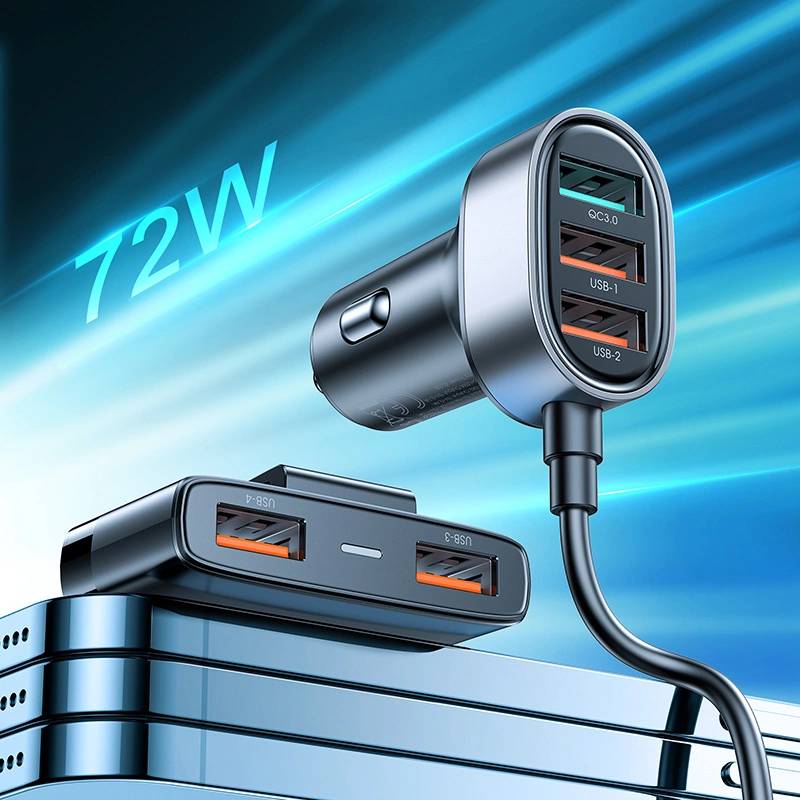 Joyroom fast car charger with extension cable 45W 5xUSB-A black (JR-CL03 Pro)eng