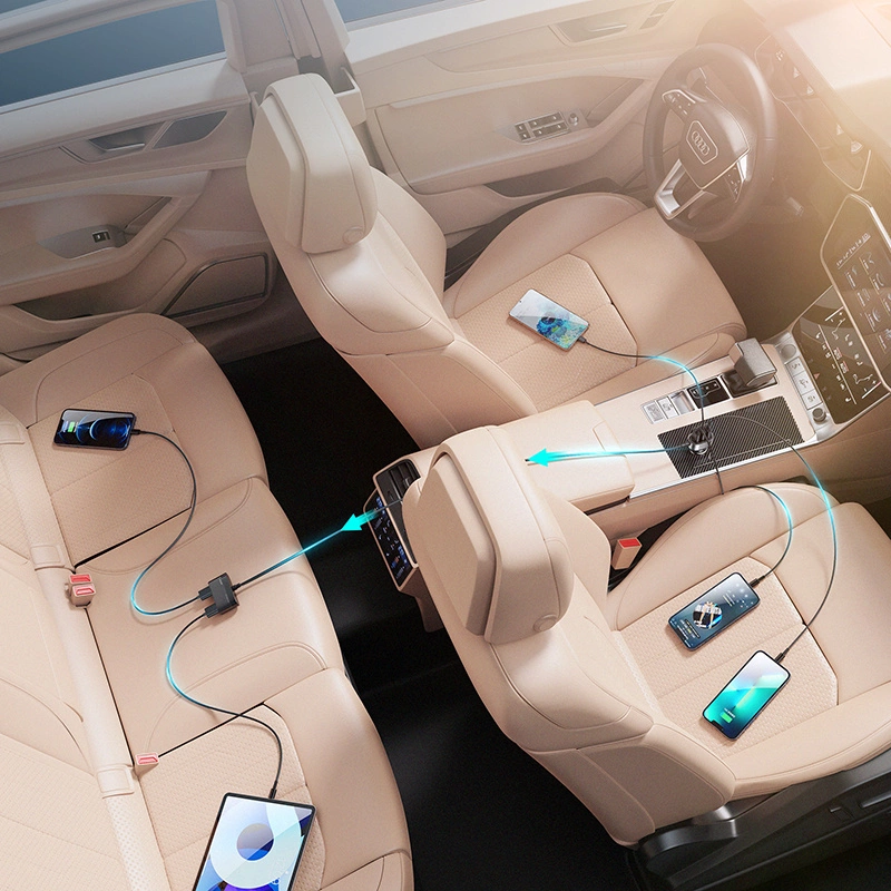 Joyroom fast car charger with extension cable 45W 5xUSB-A black (JR-CL03 Pro)eng