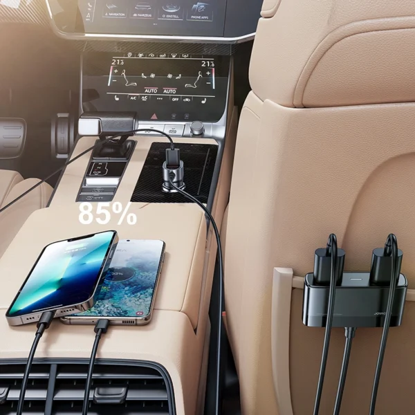Joyroom fast car charger with extension cable 45W 5xUSB-A black (JR-CL03 Pro)eng