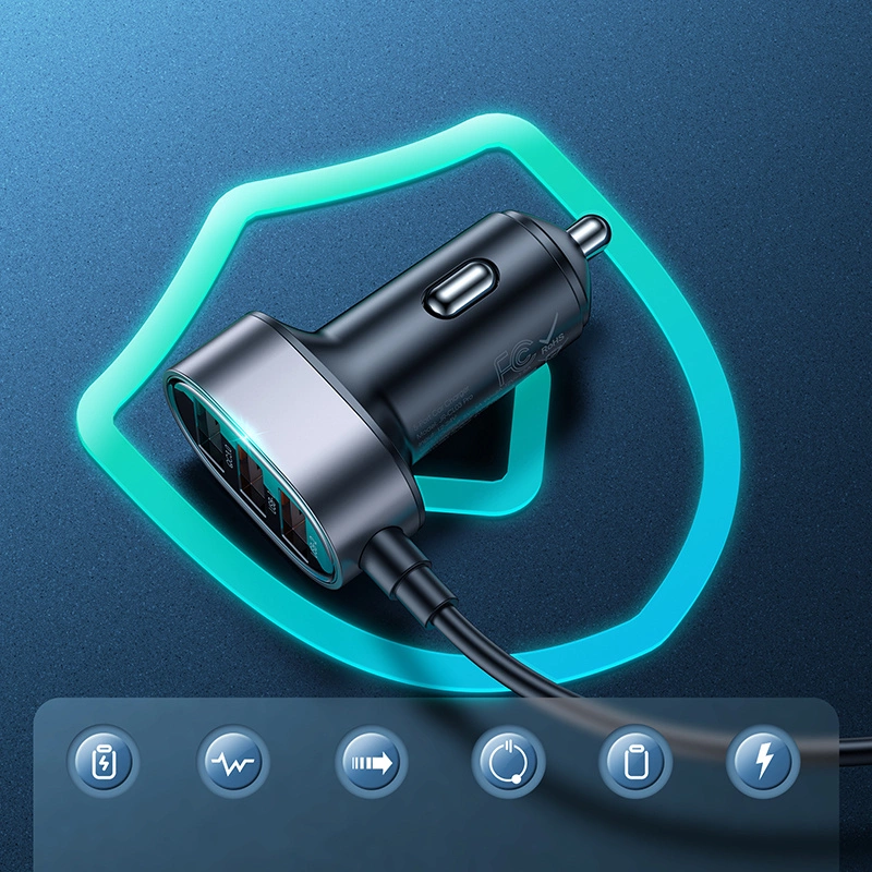 Joyroom fast car charger with extension cable 45W 5xUSB-A black (JR-CL03 Pro)eng