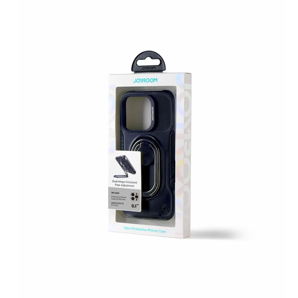 Joyroom Dual Hinge case for iPhone 14 Pro armored case with a stand and a ring holder blackeng