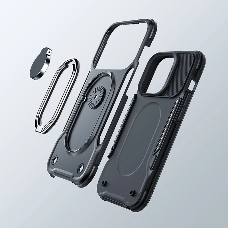 Joyroom Dual Hinge case for iPhone 14 Pro armored case with a stand and a ring holder blackeng