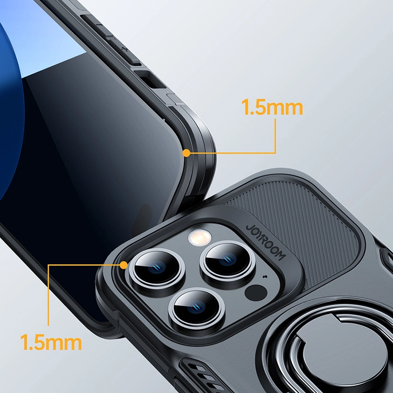 Joyroom Dual Hinge case for iPhone 14 Pro armored case with a stand and a ring holder blackeng
