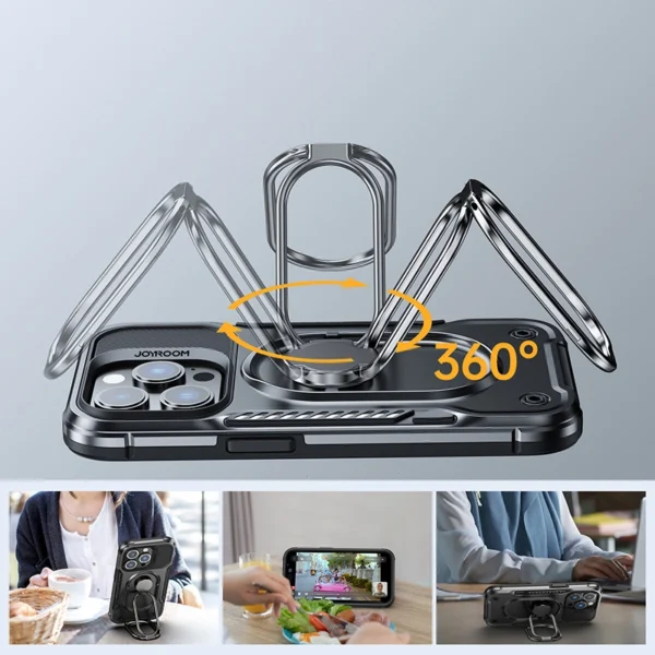Joyroom Dual Hinge case for iPhone 14 Pro armored case with a stand and a ring holder blackeng