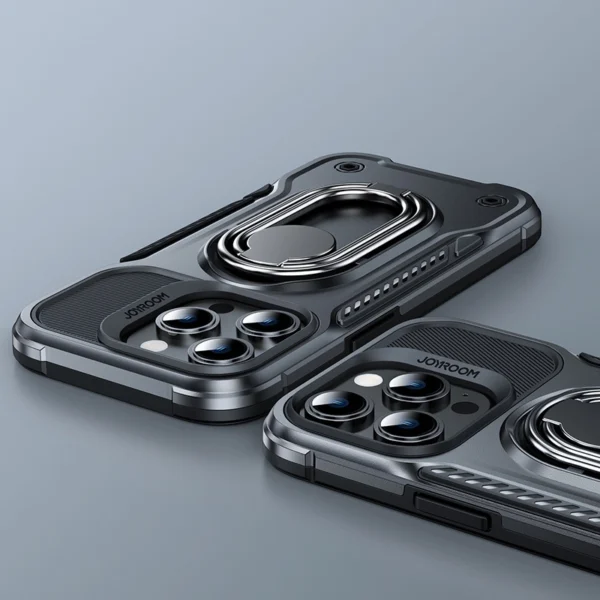 Joyroom Dual Hinge case for iPhone 14 Pro armored case with a stand and a ring holder blackeng