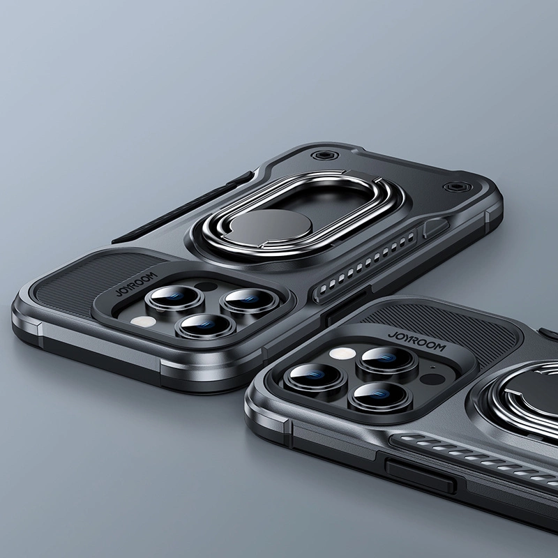 Joyroom Dual Hinge case for iPhone 14 Pro armored case with a stand and a ring holder blackeng