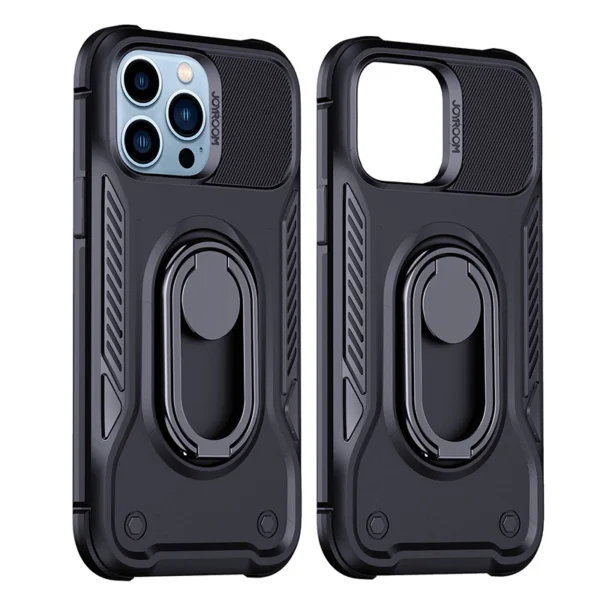 Joyroom Dual Hinge case for iPhone 14 Pro armored case with a stand and a ring holder blackeng