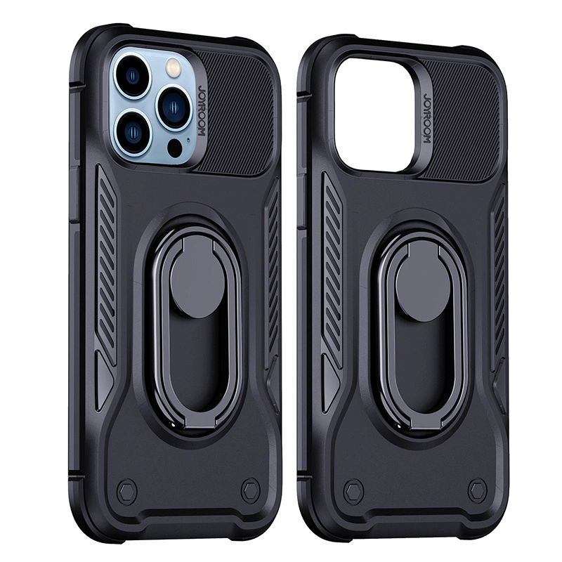 Joyroom Dual Hinge case for iPhone 14 Pro armored case with a stand and a ring holder blackeng