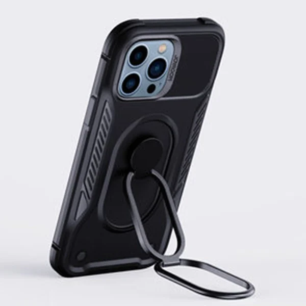 Joyroom Dual Hinge case for iPhone 14 Pro armored case with a stand and a ring holder blackeng