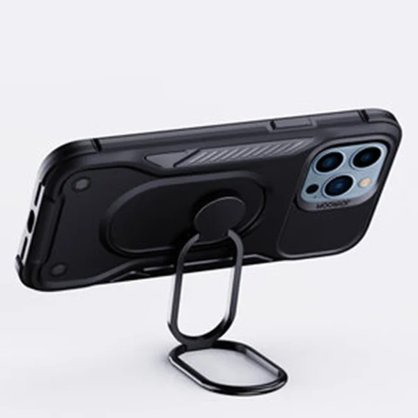 Joyroom Dual Hinge case for iPhone 14 Pro armored case with a stand and a ring holder blackeng