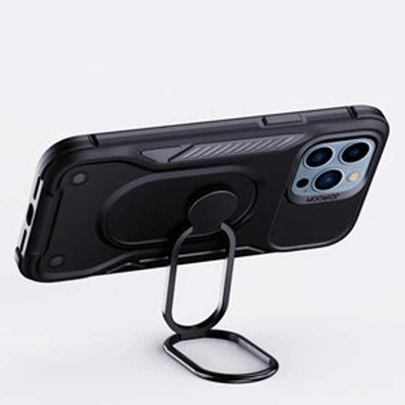 Joyroom Dual Hinge case for iPhone 14 Pro armored case with a stand and a ring holder blackeng