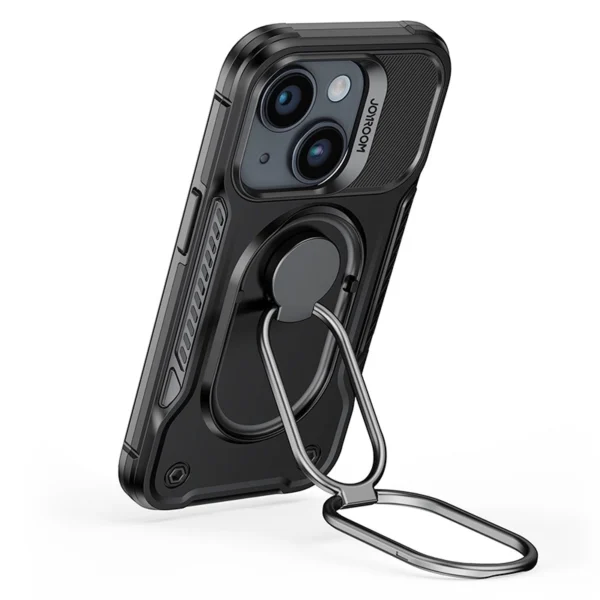 Joyroom Dual Hinge case for iPhone 14 Plus armored case with a stand and a ring holder blackeng