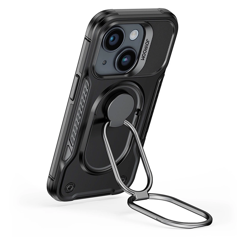 Joyroom Dual Hinge case for iPhone 14 Plus armored case with a stand and a ring holder blackeng