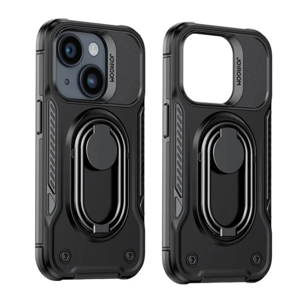 Joyroom Dual Hinge case for iPhone 14 Plus armored case with a stand and a ring holder blackeng
