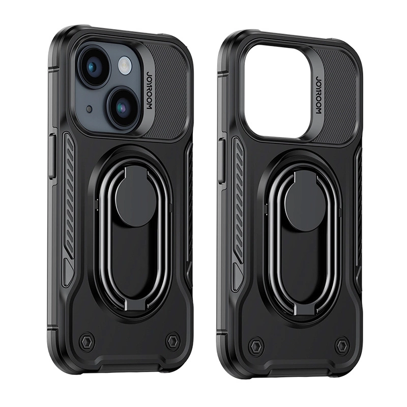 Joyroom Dual Hinge case for iPhone 14 Plus armored case with a stand and a ring holder blackeng