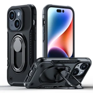 Joyroom Dual Hinge case for iPhone 14 Plus armored case with a stand and a ring holder blackeng