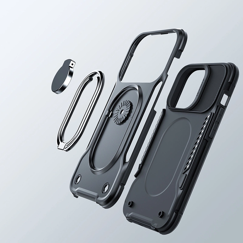 Joyroom Dual Hinge case for iPhone 14 Plus armored case with a stand and a ring holder blackeng