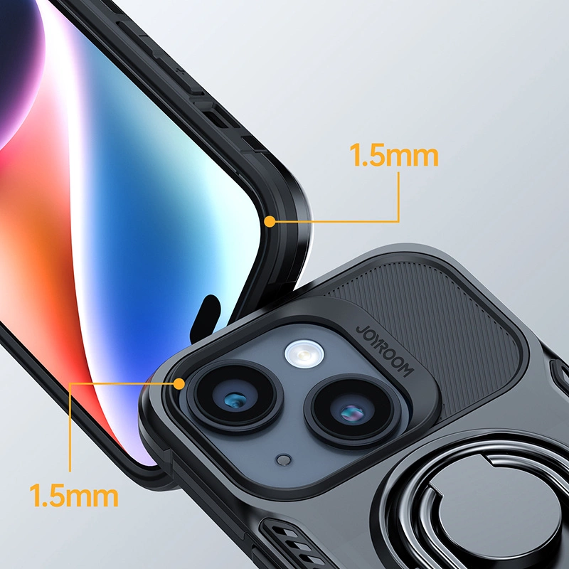 Joyroom Dual Hinge case for iPhone 14 Plus armored case with a stand and a ring holder blackeng