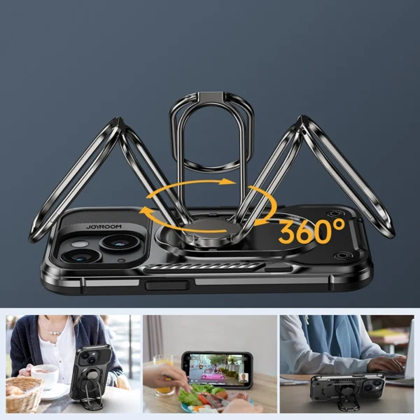 Joyroom Dual Hinge case for iPhone 14 Plus armored case with a stand and a ring holder blackeng
