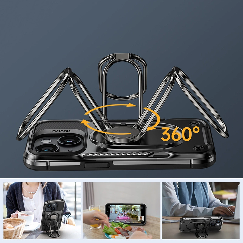 Joyroom Dual Hinge case for iPhone 14 Plus armored case with a stand and a ring holder blackeng
