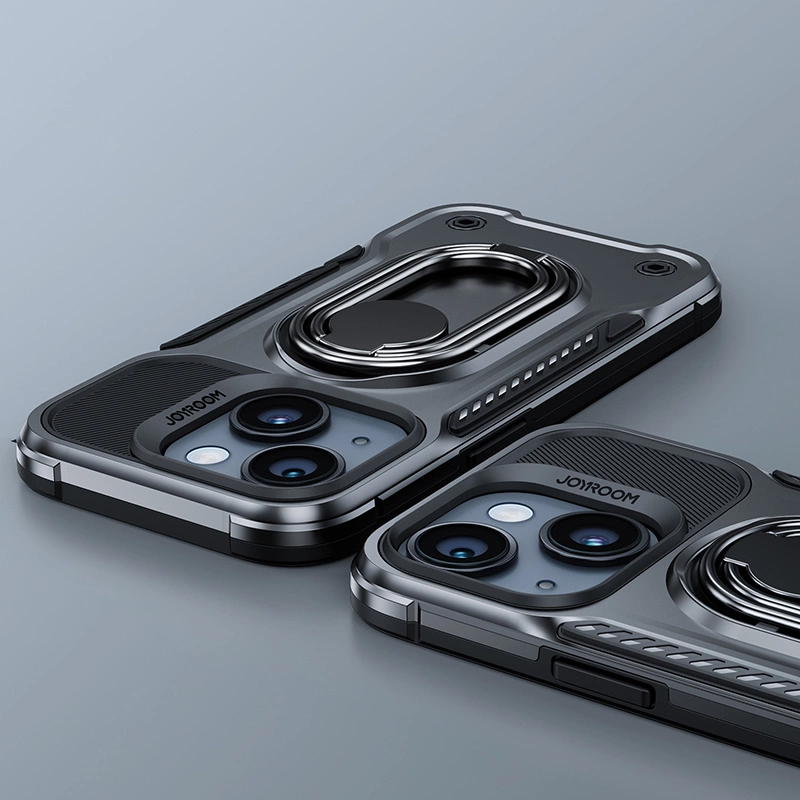 Joyroom Dual Hinge case for iPhone 14 Plus armored case with a stand and a ring holder blackeng