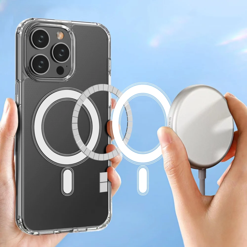 Clear Magnetic Case with MagSafe for iPhone 14 Pro Max with silver ring - transparenteng