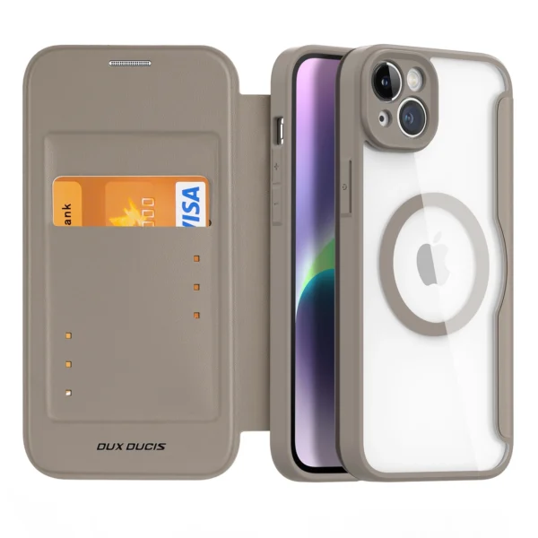 Dux Ducis Skin X Pro case iPhone 14 Plus MagSafe magnetic flip case beigeeng