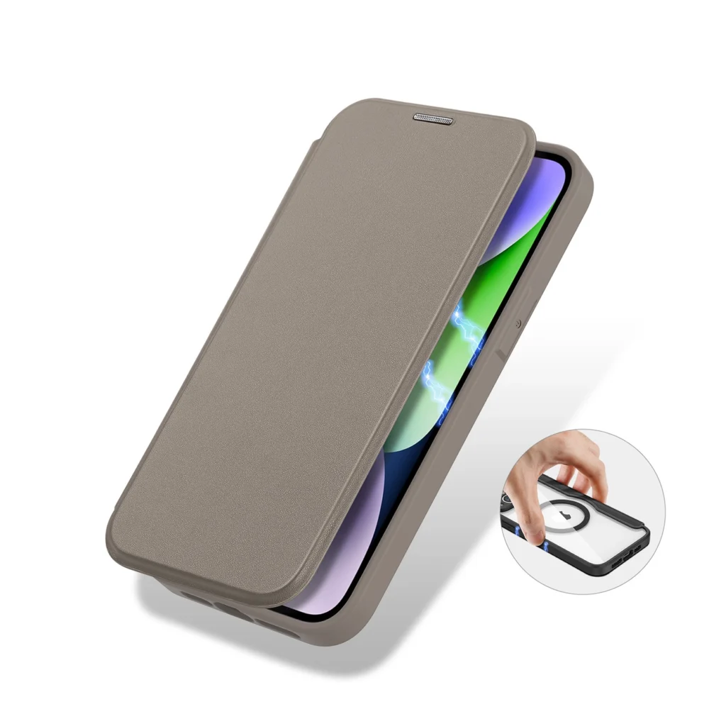 Dux Ducis Skin X Pro case iPhone 14 Plus MagSafe magnetic flip case beigeeng