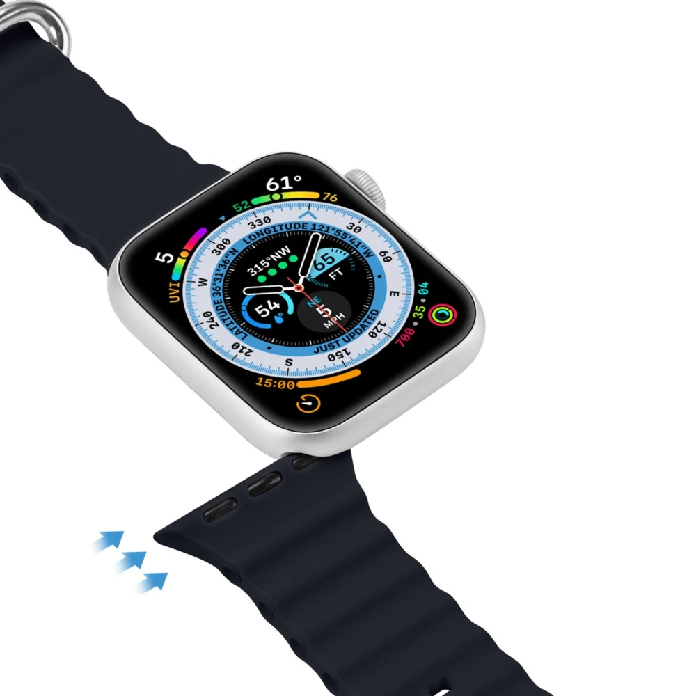 Dux Ducis Strap Watch Strap 9 / 8 / 7 / 6 / 5 / 4 / 3 / 2 / SE (41 / 40 / 38mm) Silicone Band Bracelet Gray (OceanWave Version)eng