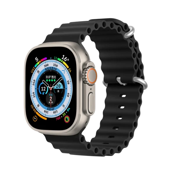 Dux Ducis Strap Watch 9 / 8 / 7 / 6 / 5 / 4 / 3 / 2 / SE (45 / 44 / 42mm) Silicone Band Bracelet Black (OceanWave Version)eng