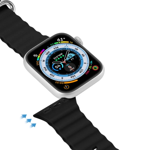 Dux Ducis Strap Watch 9 / 8 / 7 / 6 / 5 / 4 / 3 / 2 / SE (45 / 44 / 42mm) Silicone Band Bracelet Black (OceanWave Version)eng