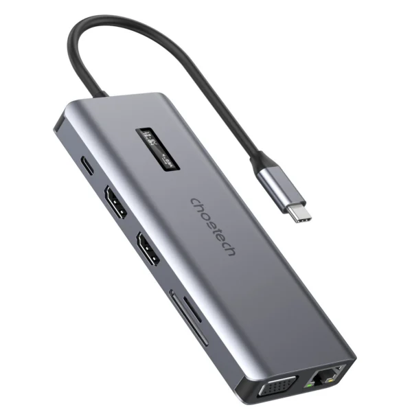 Choetech multifunctional HUB with display 12in1 USB-C to USB-C / USB-A / HDMI / VGA / AUX / SD / TF gray (HUB-M26)eng