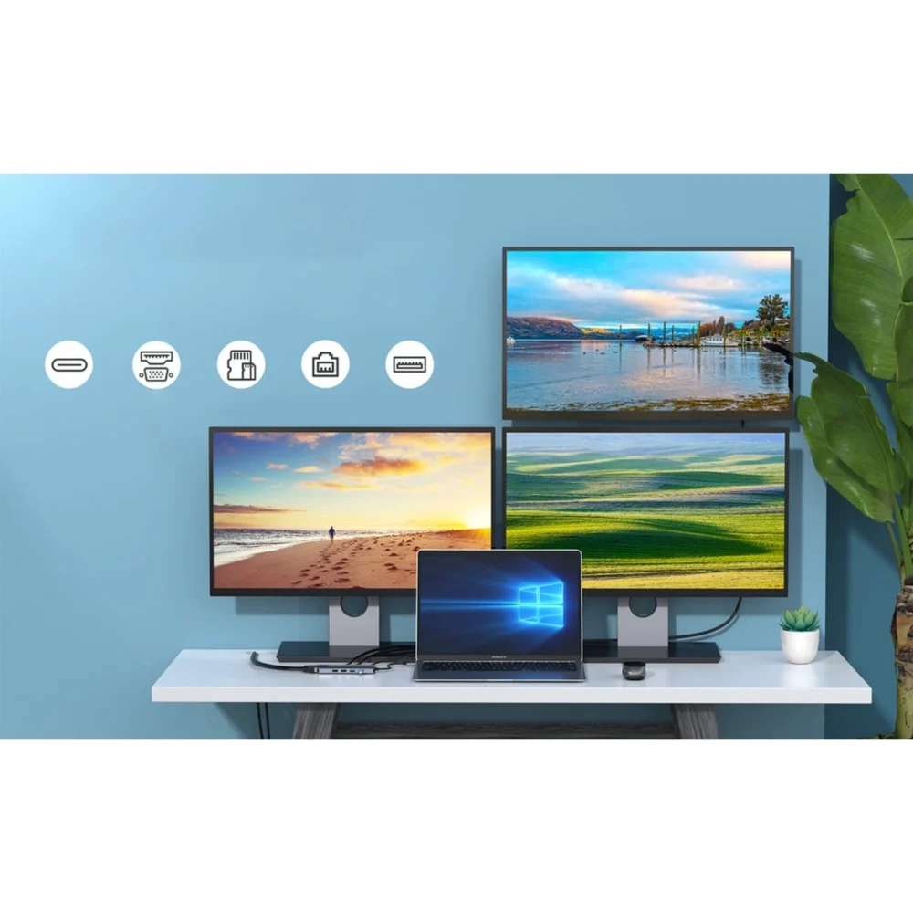 Choetech multifunctional HUB with display 12in1 USB-C to USB-C / USB-A / HDMI / VGA / AUX / SD / TF gray (HUB-M26)eng