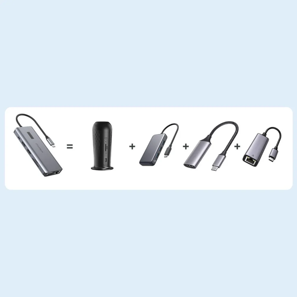 Choetech multifunctional HUB with display 12in1 USB-C to USB-C / USB-A / HDMI / VGA / AUX / SD / TF gray (HUB-M26)eng