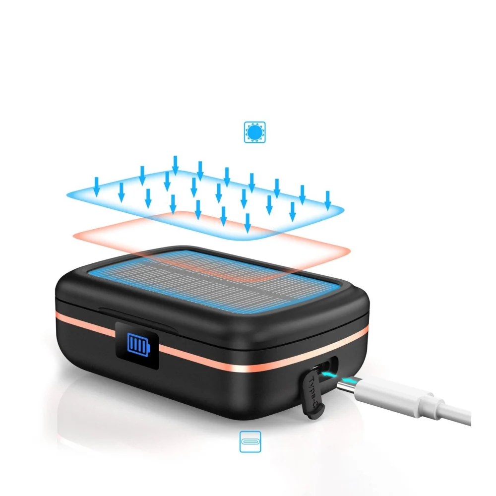 Choetech TWS wireless headphones waterproof with solar panel and built-in 2500mAh powerbank black (BH-T05)eng