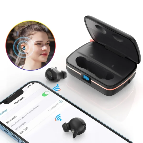 Choetech TWS wireless headphones waterproof with solar panel and built-in 2500mAh powerbank black (BH-T05)eng