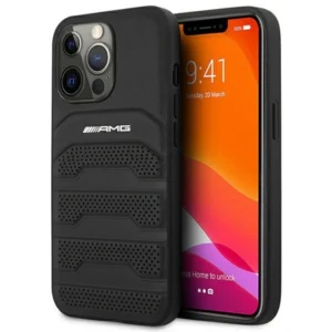 AMG AMHCP14LGSEBK iPhone 14 Pro 6.1 "black / black hardcase Leather Debossed Lineseng