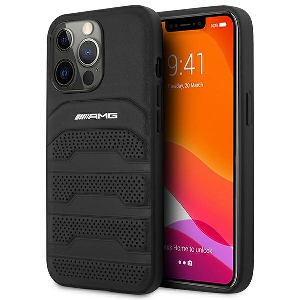AMG AMHCP14LGSEBK iPhone 14 Pro 6.1 "black / black hardcase Leather Debossed Lineseng