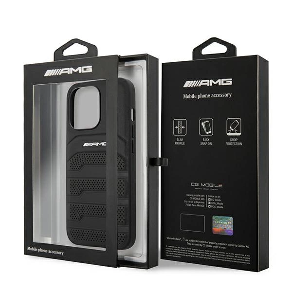 AMG AMHCP14LGSEBK iPhone 14 Pro 6.1 "black / black hardcase Leather Debossed Lineseng