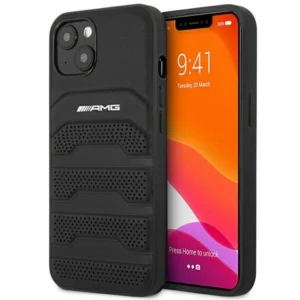 AMG AMHCP14MGSEBK iPhone 14 Plus 6,7 "black / black hardcase Leather Debossed Lineseng