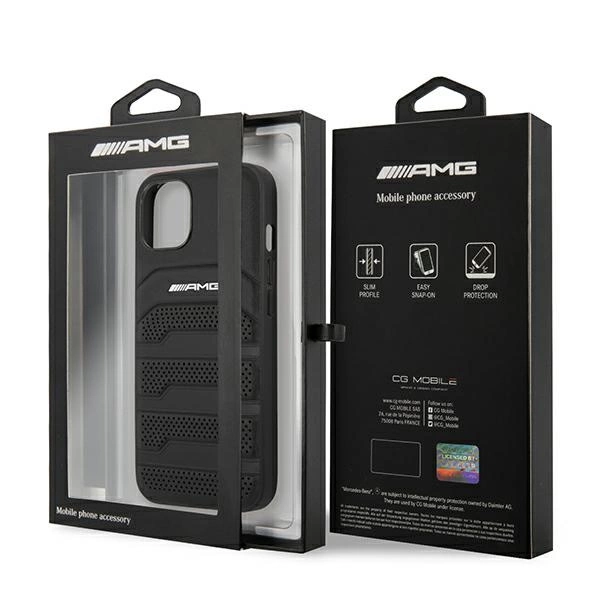 AMG AMHCP14MGSEBK iPhone 14 Plus 6,7 "black / black hardcase Leather Debossed Lineseng