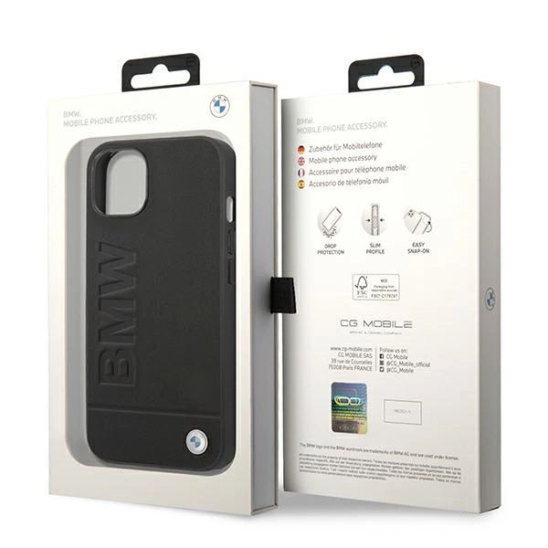 Case BMW BMHCP14MSLLBK iPhone 14 Plus 6.7 "black / black Leather Stampeng