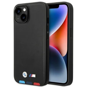 Case BMW BMHCP14S22PTDK iPhone 14 6.1 "black / black Leather Stamp Tricoloreng